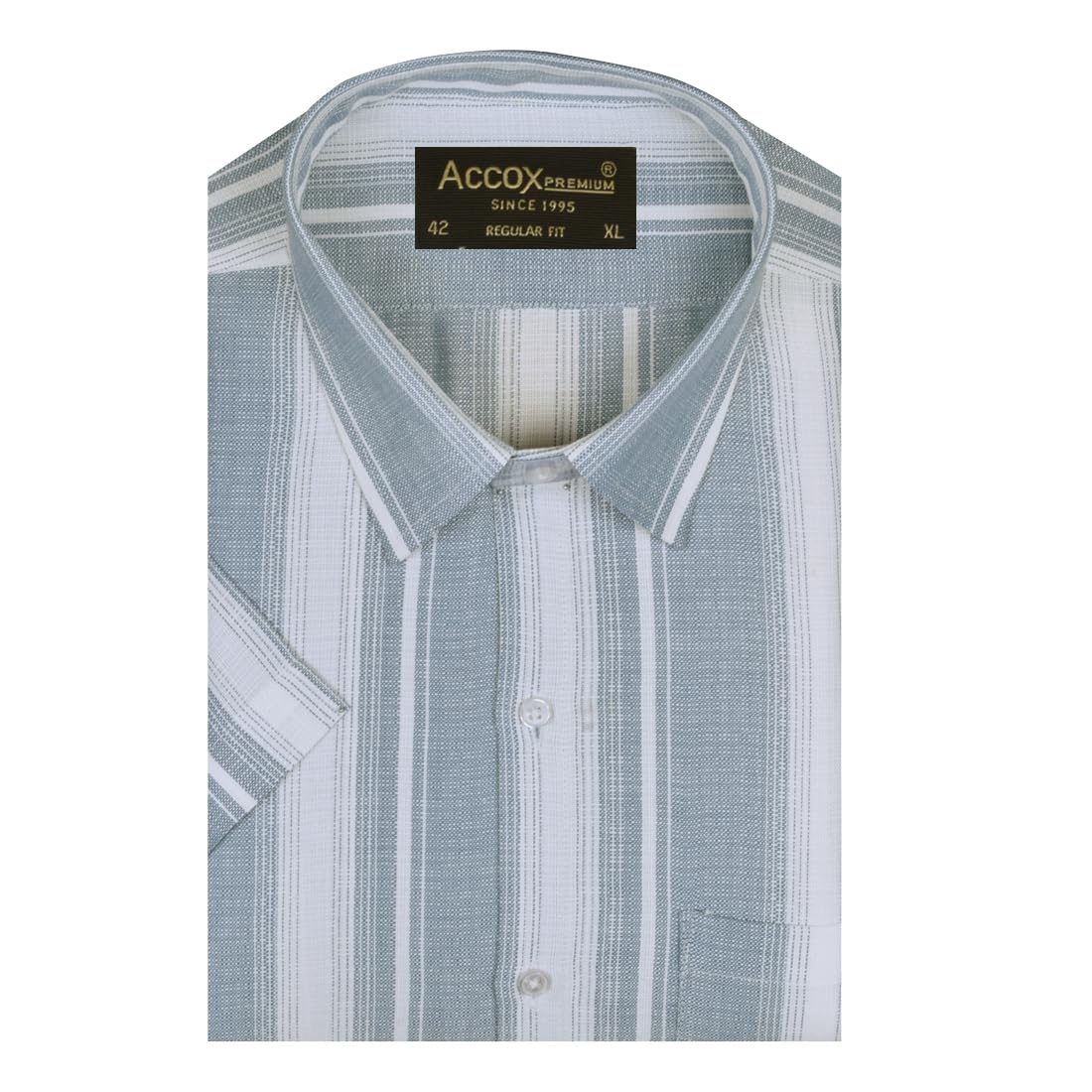 accox Men's Breathable Cotton Linen Half Sleeves Striped Regular Fit Formal Shirt (636)-picture-18