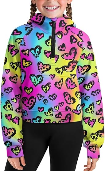 Uourmeti Long Sleeve Active Hoodies for Girls Half Zip Cropped Sweatshirts with Pockets