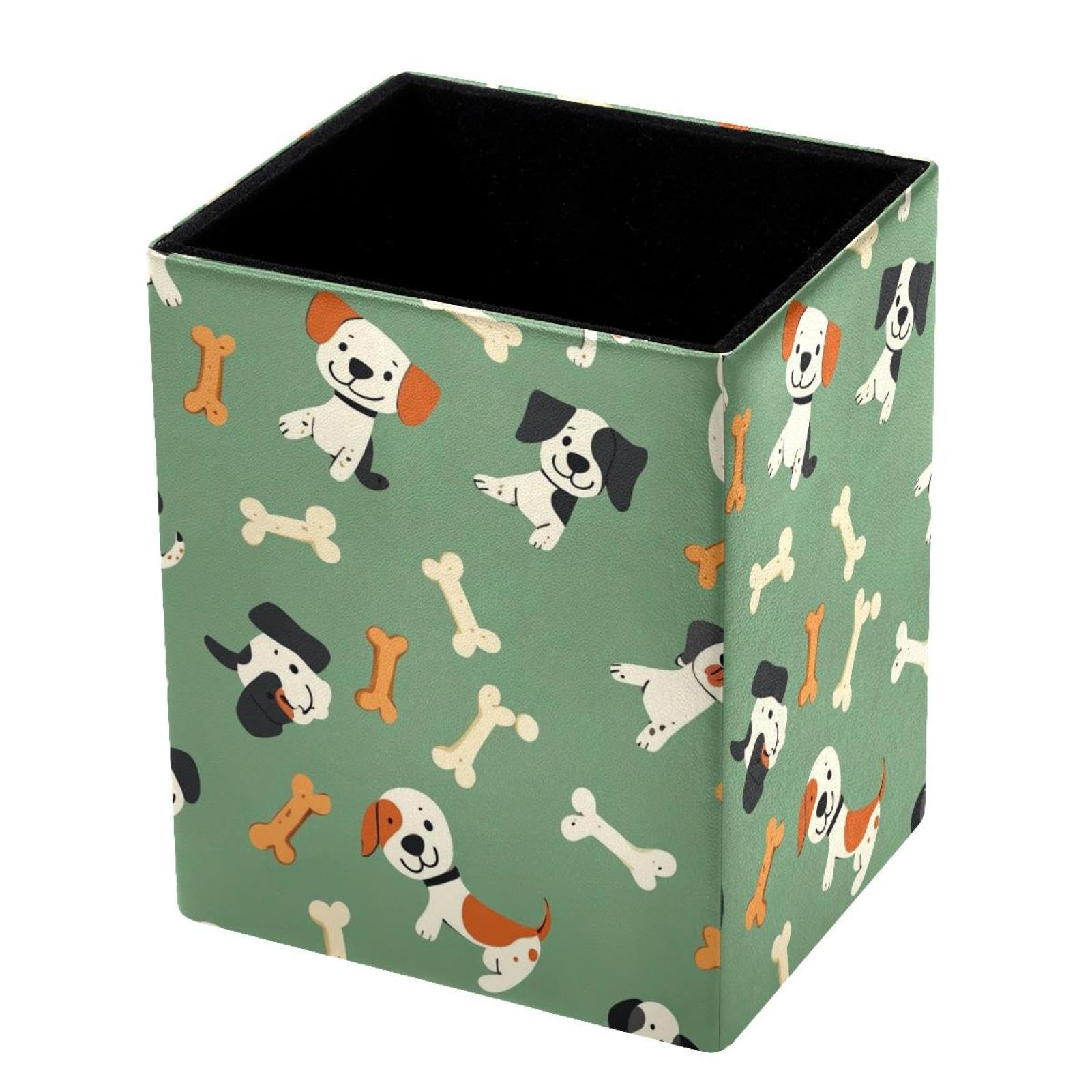 FWJZDSP Pencil Holder for Desk Pen Pouch with Cartoon Dogs Bones Capacity Pen Cup Leather Makeup Brush Holder for Office Desk Organizer