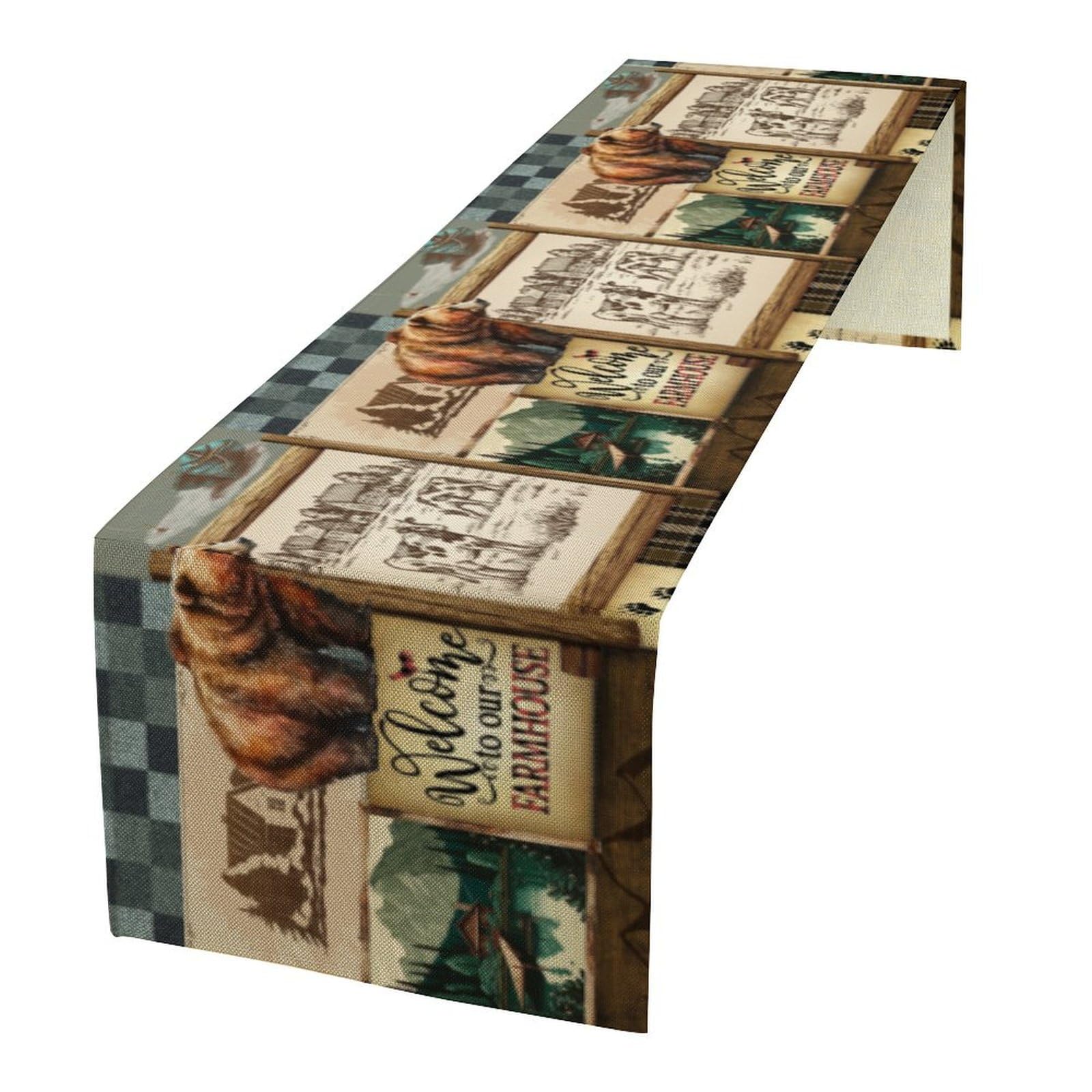 Rustic Cabin Table Runner,Vintage Farmhouse Forest Seasonal Table Décor for Home Kitchen Coffee Dining Room Bedroom Party Holiday 13 x 70 Inch