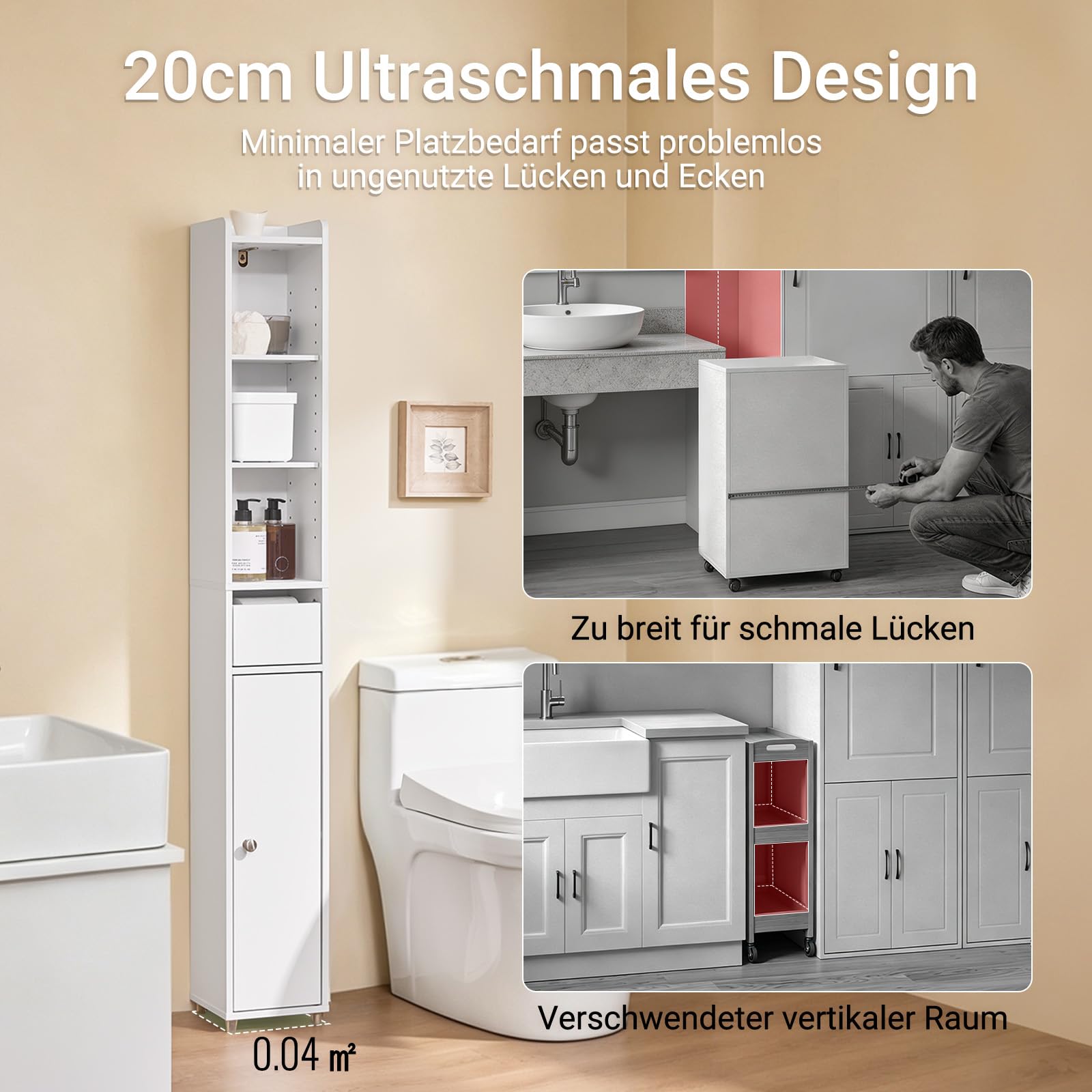 SoBuy Badezimmerschrank Schmal mit Schublade 20x20x145cm für Bäder & WC