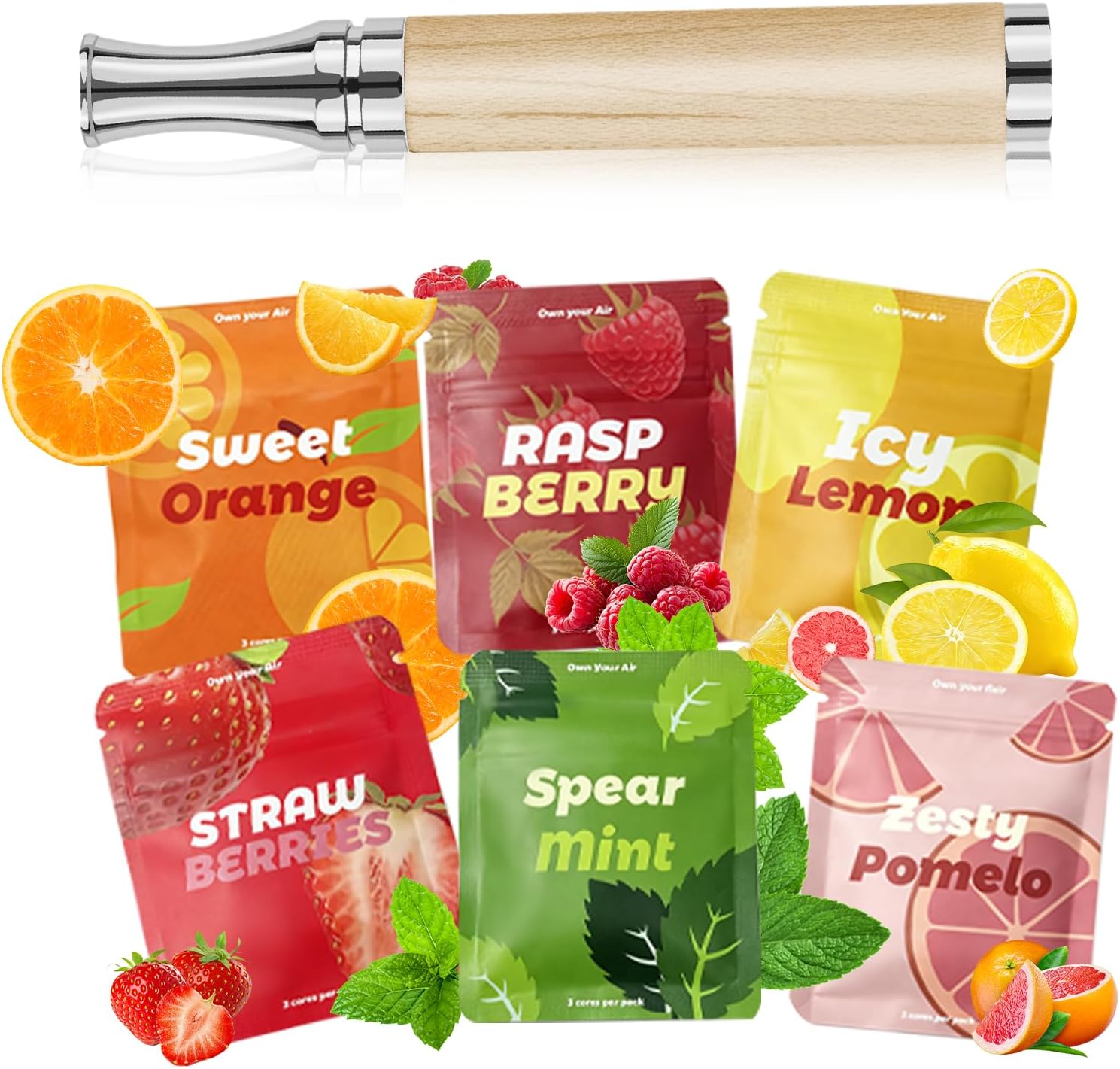 Replace Bad Habit Flavored Air Device with 18pcs Refillable Cores in 6 Flavors, Habit Support Refreshing Device for Stress Relief Sensory Fidget for Adults (Beige)