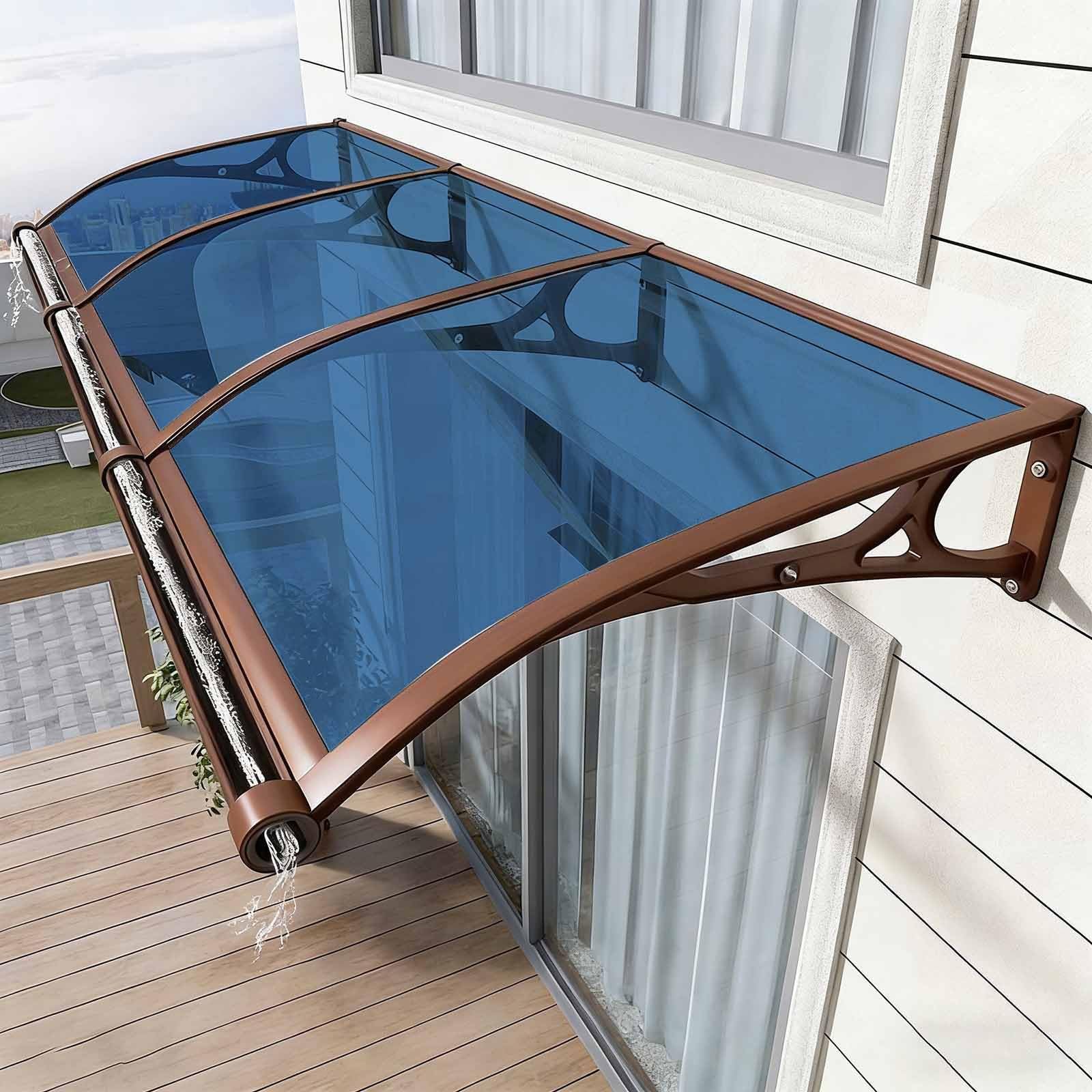 Auvent de porte d'entrée polycarbonate bleu 120x120 couverture patio aluminium