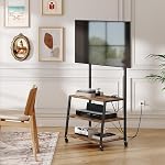 HOOBRO Roulement TV Stand avec montage et sortie de puissance jusqu'à 55 de pouce TV, Centre de divertissement de coin, petit TV Reste avec 3-Tier Étagères de rangement pour salon, chambre à coucher, brun rustique et noir BF66UDS01