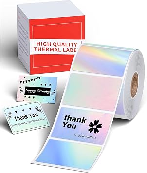 M110 Label, M100/M220/A42 Thermal Labels - 40x30mm 1.57"x1.18" Holographic Waterproof Sticker Paper Compatible with Phomemo M100 M110 M220 M221 M250 M260 Labels Maker for DIY, Logo, Thanks,Tag