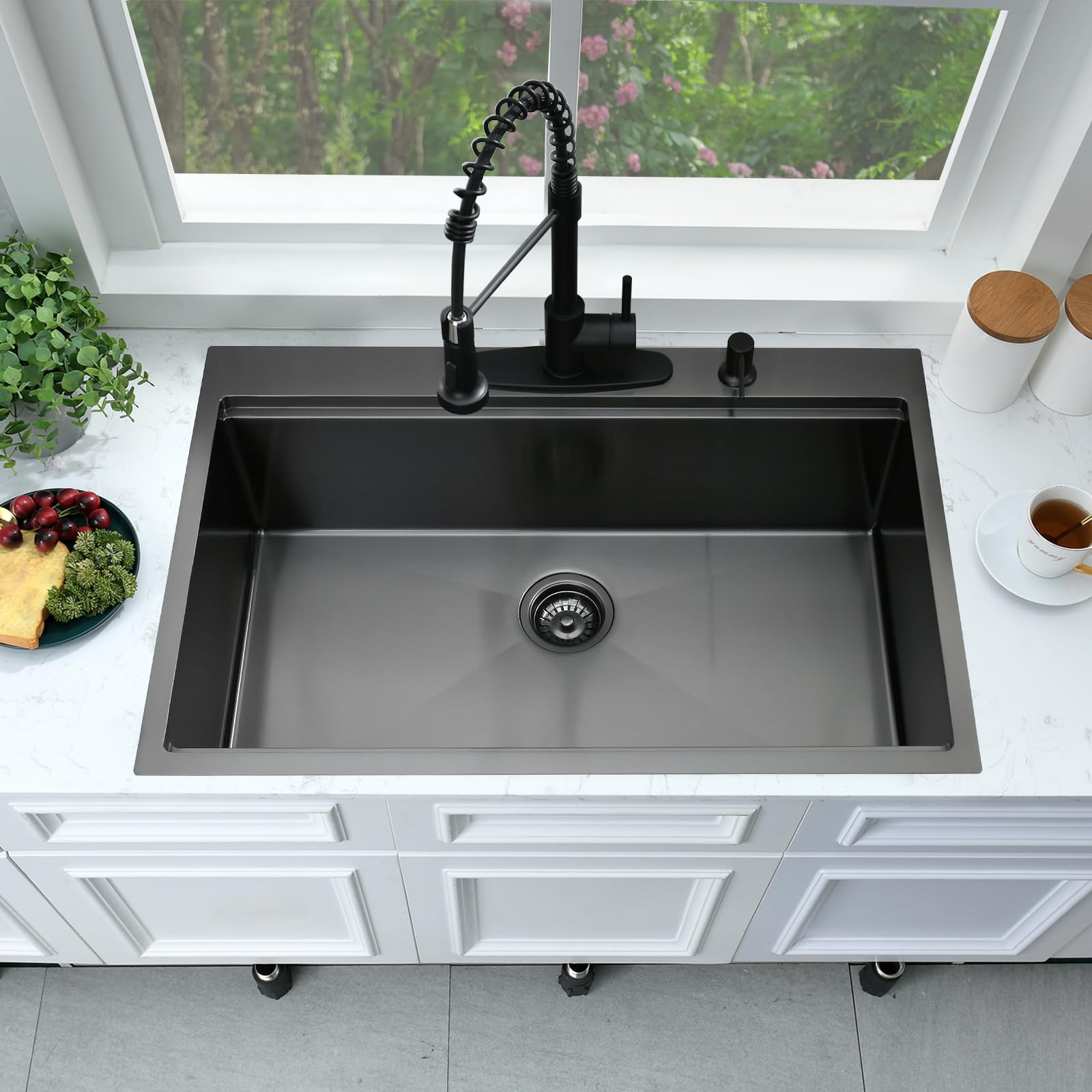 33 Inch Black Double Bowl Drop In Kitchen Sink Workstation-Hovheir 33 Inch Black Double Bowl Drop In Kitchen Sink Workstation-Hovheir