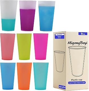 16oz-9Pack Tumbler with Straw,Rainbow and Color Change Cup,Water Bottle Iced Coffee Travel Mug Cup,Reusable Plastic Cups