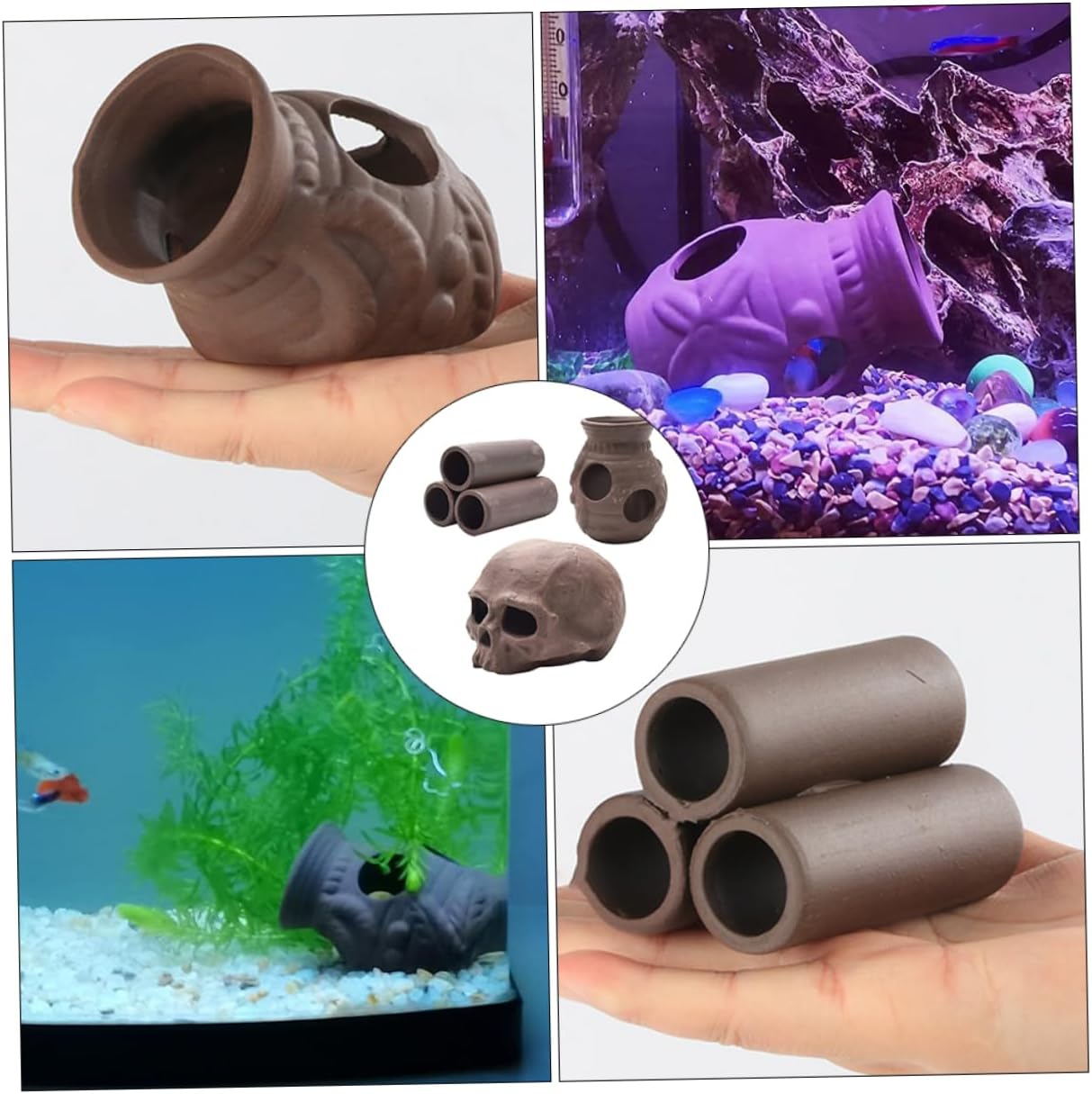 FOMIYES 3pcs Fish Breeding Pots Aquarium Adornments for Shrimp Fish Brown Pottery Hiding Decorative Functional for Aquatic Environments