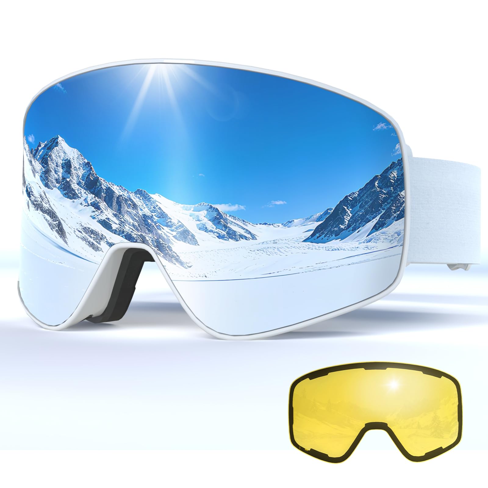 VCOROS Magnetic Ski Goggles with Quick-Change Lens, OTG Design, Anti-Fog Snow Goggles, UV400 Protection Snowboard Goggles
