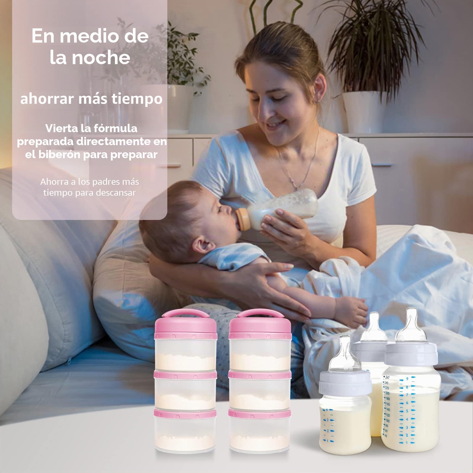 Termichy Apilable Dispensador Leche en Polvo Bebé y Cereales, 2 Paquetes (bebe rosa)