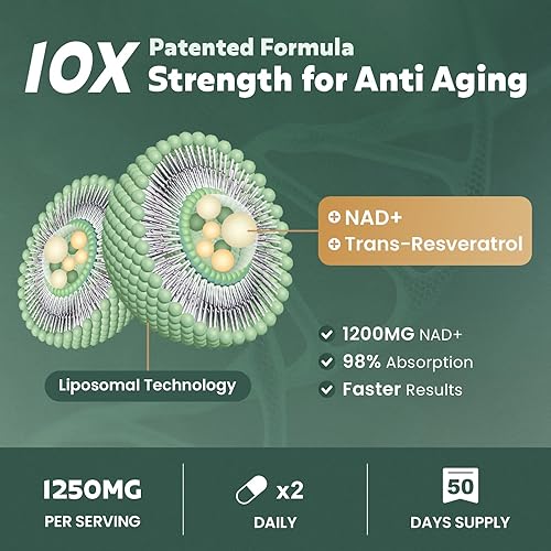 Miniatura 3 de Liposomal NAD+ Supplement 1200mg with Trans Resveratrol - Boost NAD+ Levels, Energy & Anti-Aging Support - Vegan, 100 Capsules