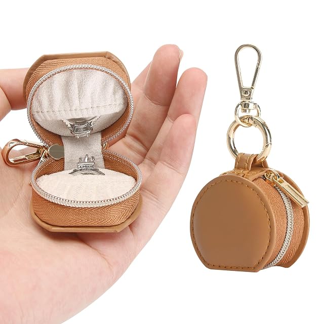 Jewelry Ring Holder Storage Box with Keychain Portable Gym Jewelry Storage Case Small Travel Ring Earring Stud Necklace