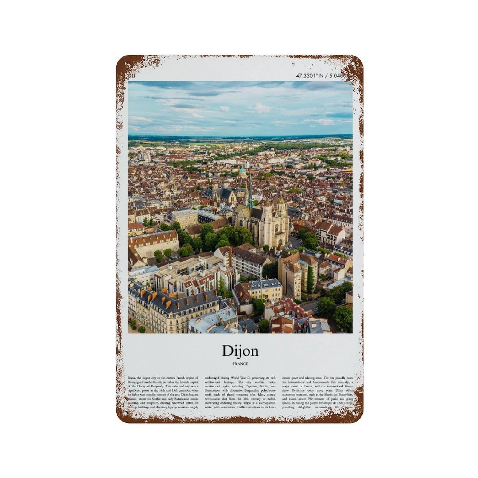 xiaoxiaoshen Dijon France City Scenery Wall Decor Art Metal Tin Poster Modern Home Decor Art Home Bar Shop Decorations Vintage Sign 30x20cm