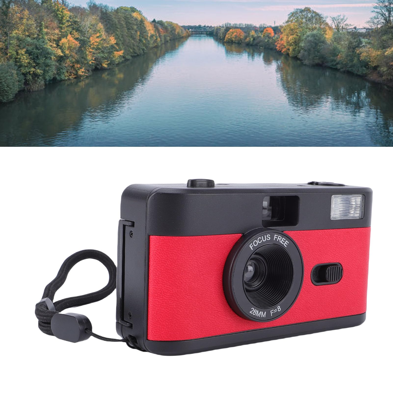 Fabater Retro Kamera Filmowa Wielokrotnego Użytku 35 Mm z kolorową lampą błyskową do Nostalgicznego Prezentu dla Studentów (Czarny czerwony)