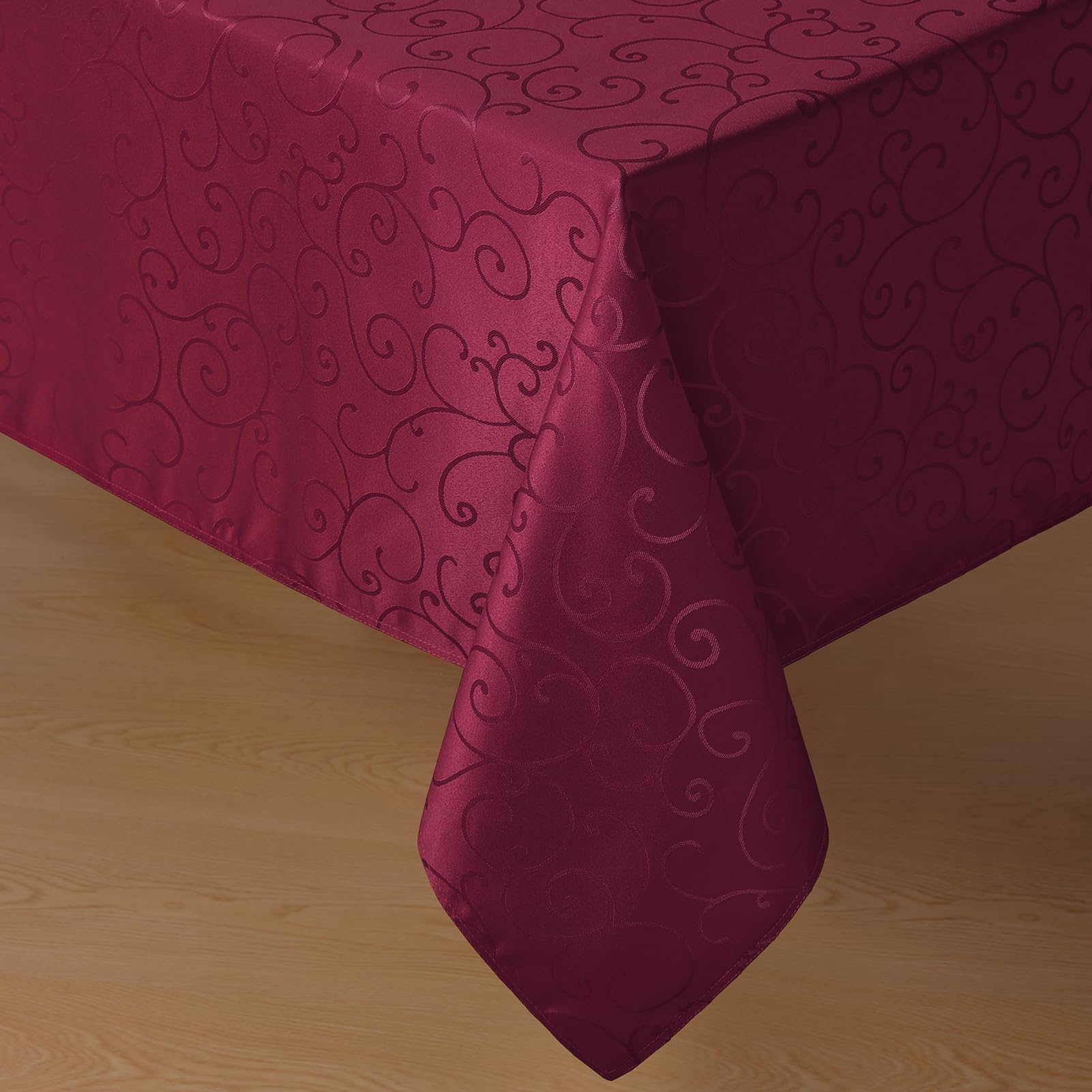 Romanstile Christmas Jacquard Rectangle Tablecloth - Burgundy Waterproof Damask Curly Floral Pattern Decorative Table Cloth, Heavy Weight Fabric Table Cover for Dining/Party/Holiday - 52 x 70 Inch โ image 1