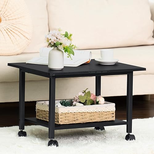 Miniatura 4 de Lerliuo Soporte de impresora para debajo del escritorio, mesa de impresora móvil industrial de 2 niveles con estante de almacenamiento y marco de