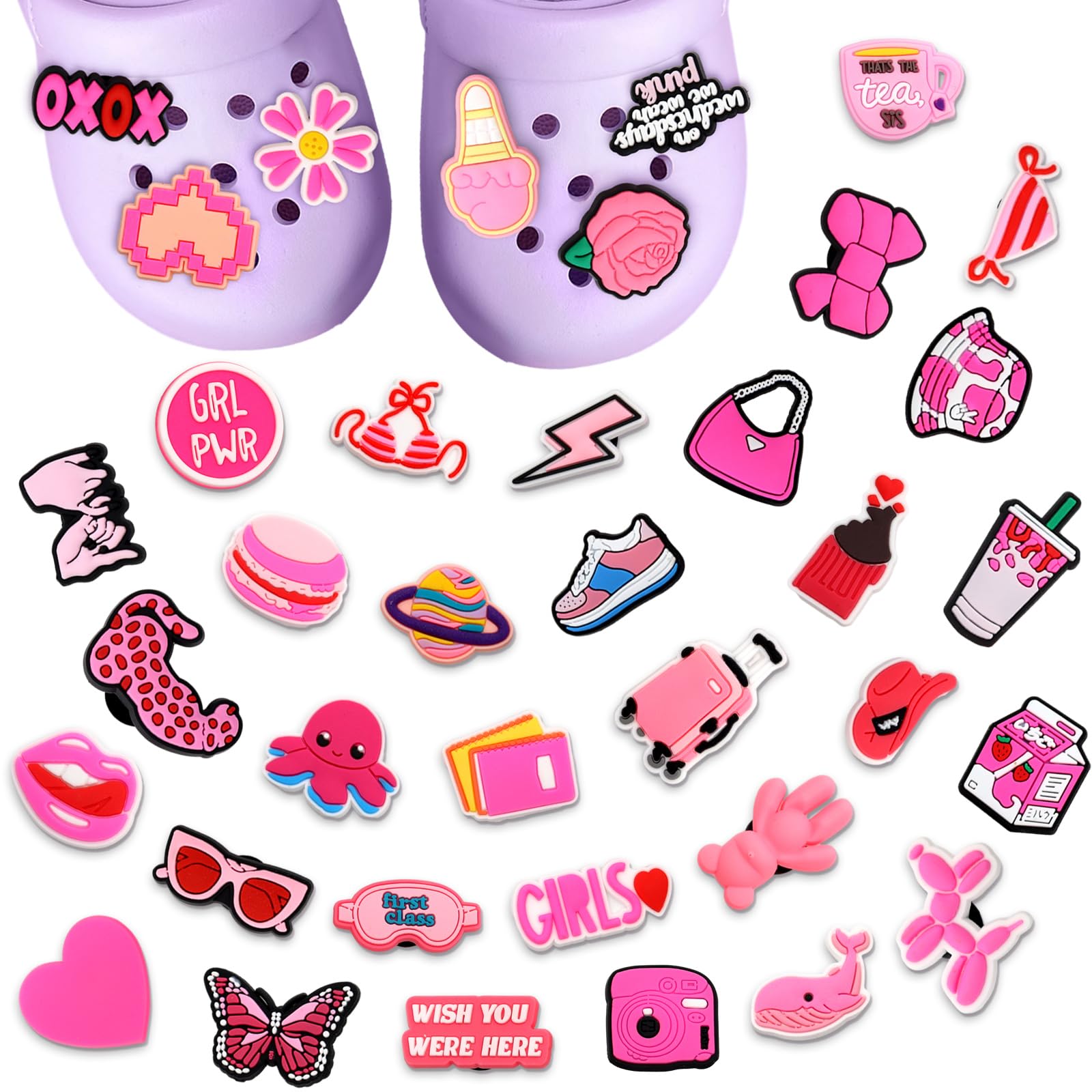 XIANGLONGY 37 Stück Croc Charms, Rosa Schuhanstecker für Mäd