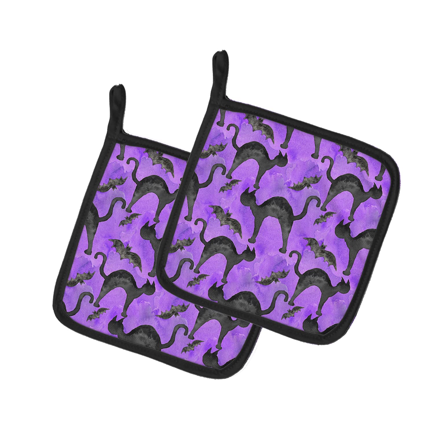 Caroline's Treasures BB7528PTHD Watecolor Halloween-Topflappen, Schwarze Katzen auf lila, 7,5 x 7,5 W, Mehrfarbig