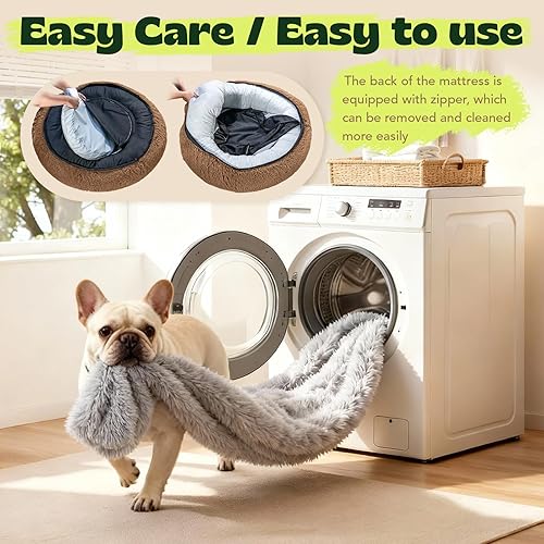 Miniatura 8 de Camas ortopédicas redondas para perros grandes, lavables con funda extraíble, cama para mascotas de gel refrescante de espuma calmante extra cómoda