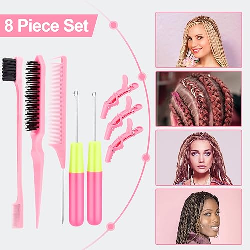 Miniatura 10 de SWEET VIEW Herramienta de extensiones de cabello de ganchillo Passion Twist, 5 ganchos de ganchillo de diferentes tamaños para cabello, 1 cepillo de