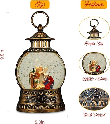 Miniatura 75 de Globo de Nieve Cardinal, Globo de Nieve Musical de Muñeco de Nieve Navideño tipo Linterna con Luces con Temporizador de 6H a Batería y Alimentado