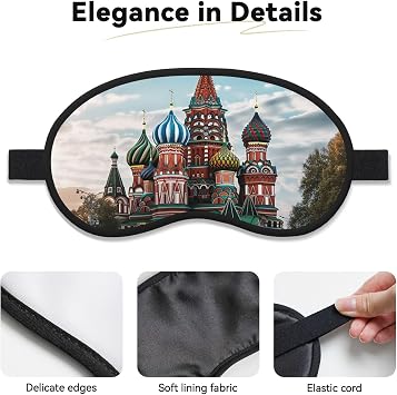 St Basil Cathedral Red in Moscow Sleep Mask for Side Sleeper Soft Breathable Sleeping Eye Mask Blackout Silk Eye Sleep Shade Cover with Elastic Strap Night Blindfold for Women Men Travel Nap