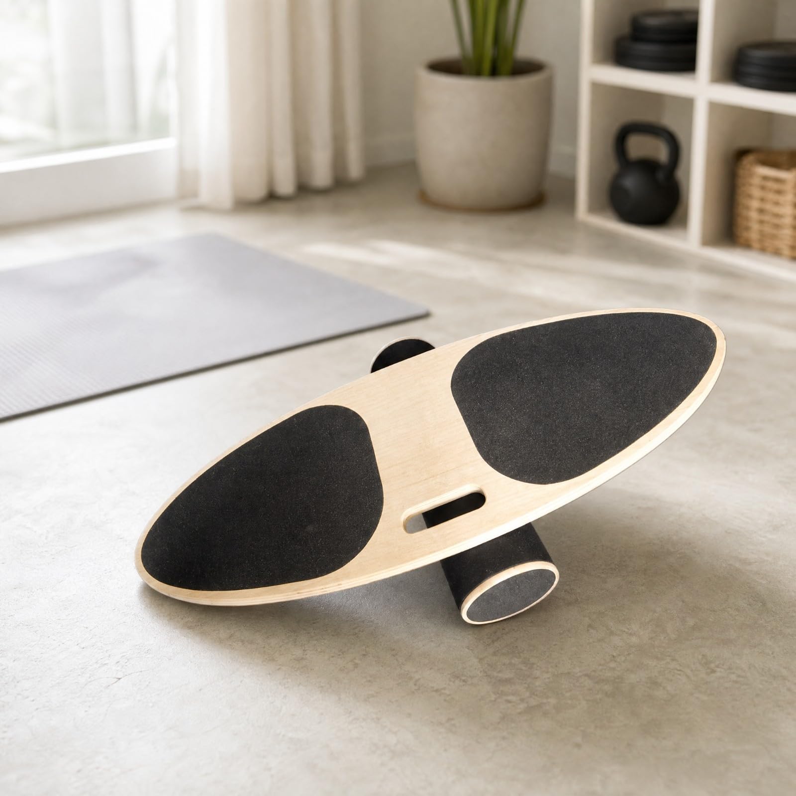 Tavola di Equilibrio con Impugnatura Centrale Antiscivolo Tavola di Equilibrio in Legno Balance Board per Principianti