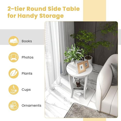 Miniatura 5 de GOFLAME Juego de 2 mesas auxiliares redondas de 2 niveles, mesa auxiliar de sofá de 18 pulgadas con estante de almacenamiento, mesa de té de piso