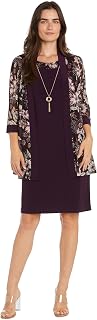 Elegant Foil Floral Print Power Mesh Jacket Dress W/Attached Necklace