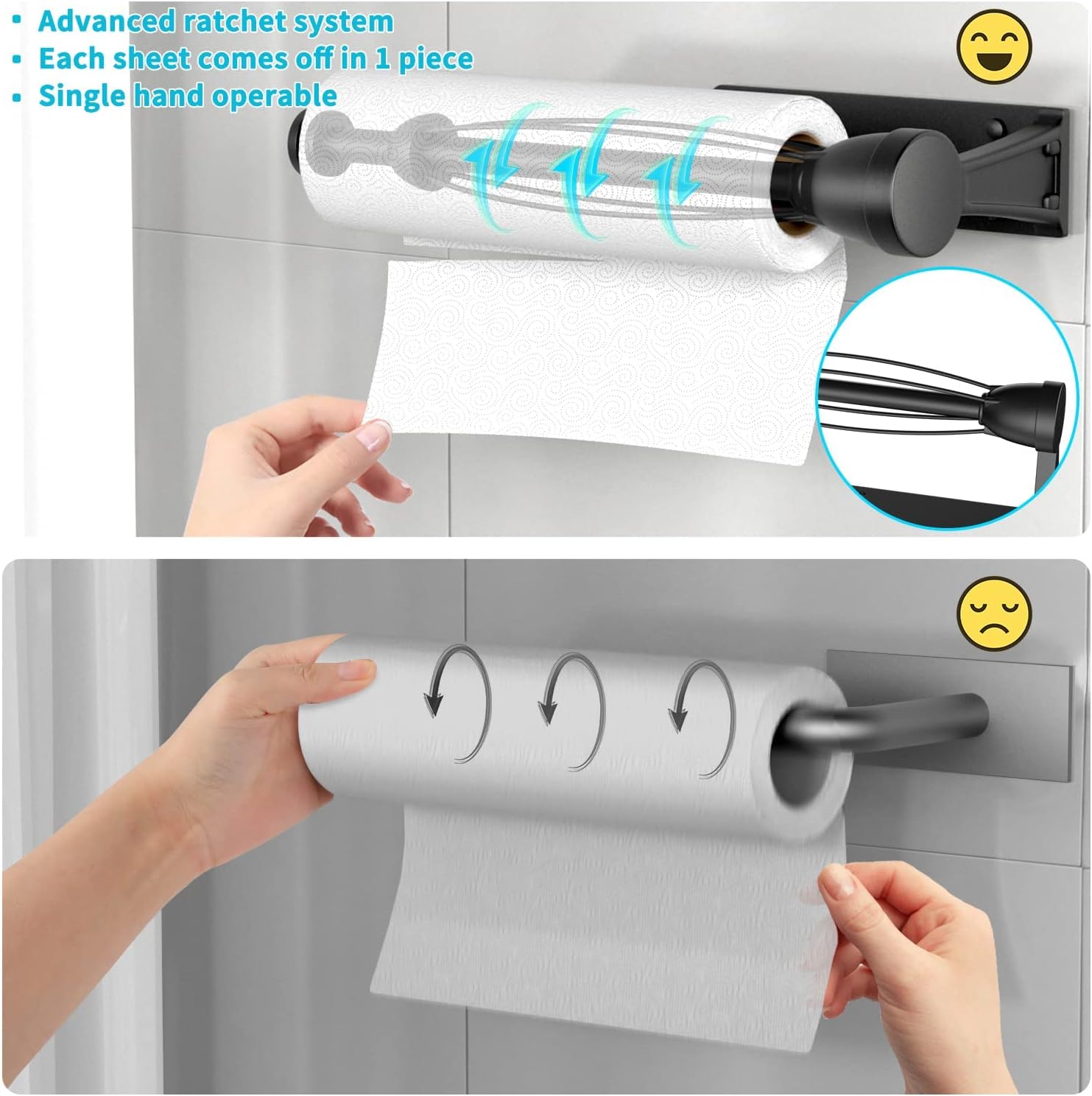 Single Hand Operable Paper Towel Holder Under Cabinet with Damping Effect for Kichen Bathroom(Black)…