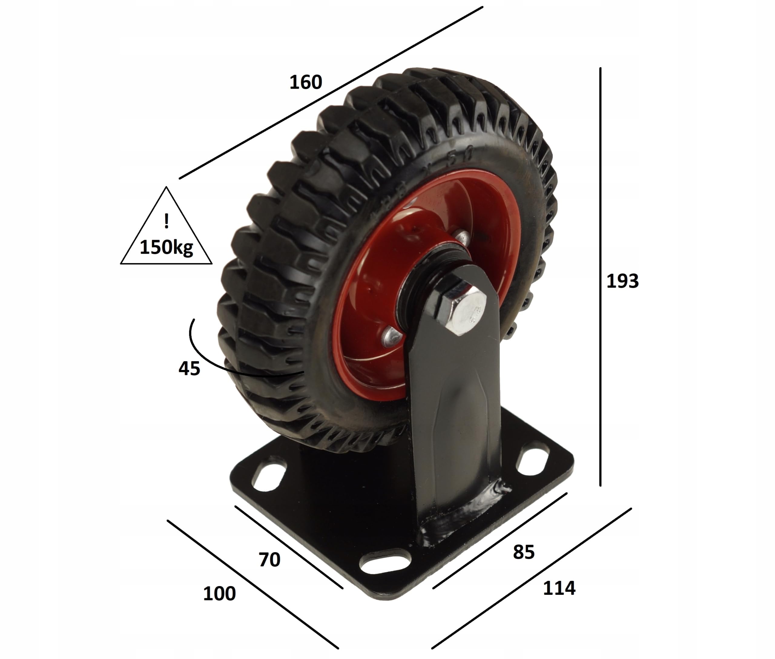 Lenkrolle 160x45 mm 450 kg 4 Stück | Vollgummi, Transportrolle, Kugellager, Transportwagen, Plattformwagen, Industrie Rolle
