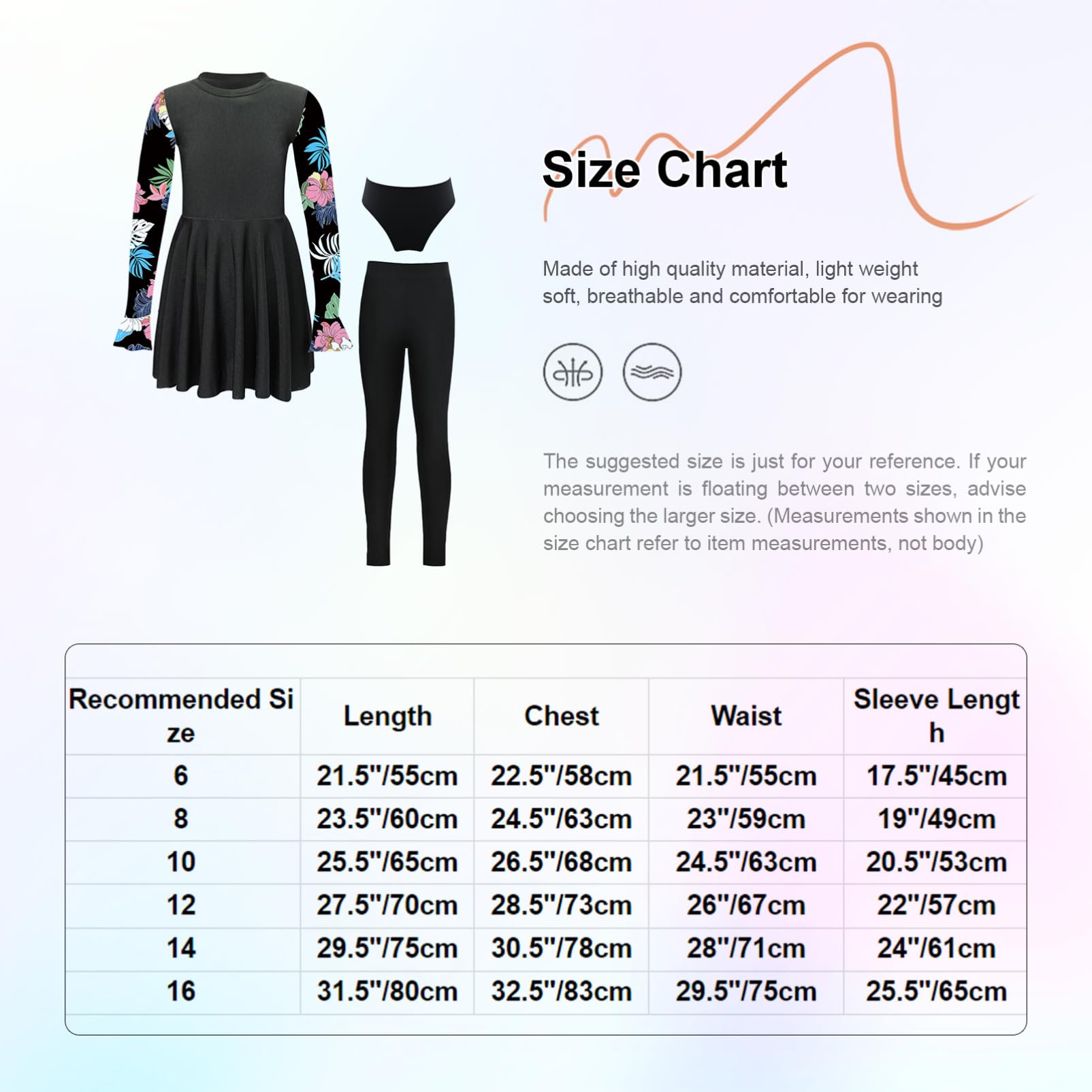 Alvivi Maillots De Bain 2 Pièces Fille Enfant Musulman Robe Manches Longues Anti UV Été Burqini Burkini Robe Et Legging Swimsuit 5-16 Ans