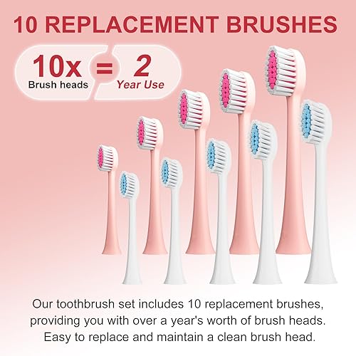 Miniatura 4 de 2 cepillos de dientes eléctricos con soportes, 10 cabezales de cepillo de dientes sónico de repuesto, 6 modos, IPX7 impermeable, temporizador