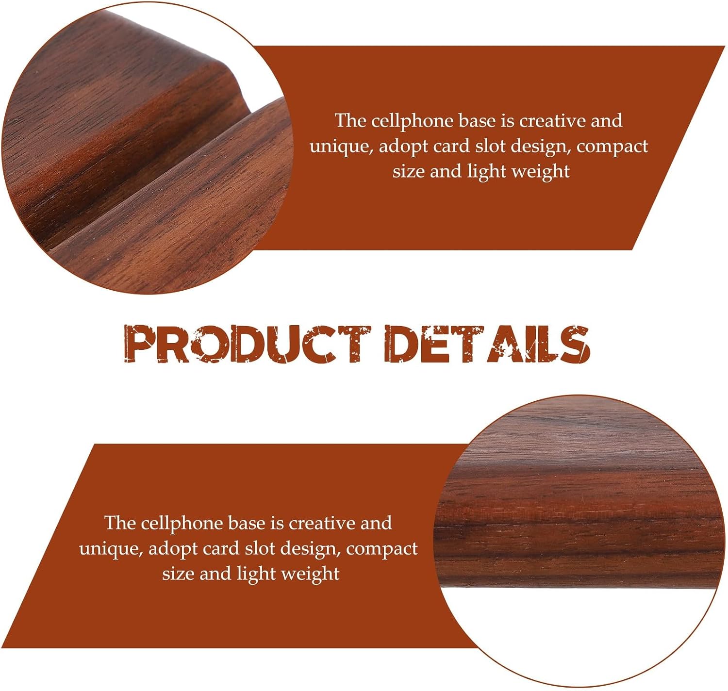 Wood Phone Rack and Desktop Smartphone Holder for Office and Home, Creative Walnut Mobile Phone Bracket with Dual Slots, Compact 8x8x2cm Cellphone Stand Holder Style image 4