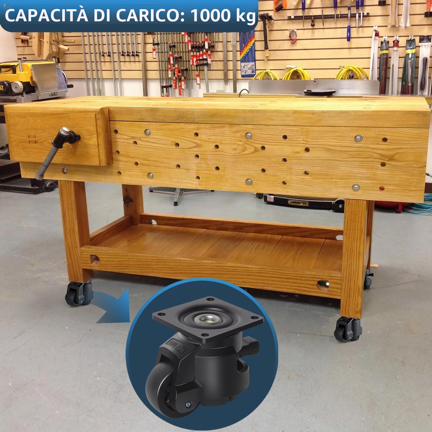 Rotelle per Mobili Pesanti Capacità 1000kg, 50mm Ruote Girevoli con Impugnatura a Cricchetto Regolabile, Ruotelle Pesanti Rotelle Pivotanti a 360 Gradi, Silenzioso, Set di 4