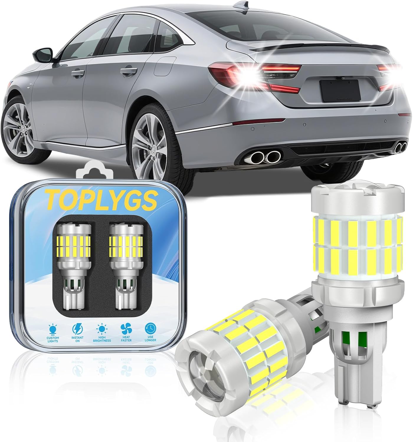 912 921 Bulb Fit For Honda 2008-2022 Accord Reverse Light Bulb, 6000K Cool White, Super Bright OEM T15 LED Bulb Replacement, 360° Illumination with HD Projector, Pack of 2