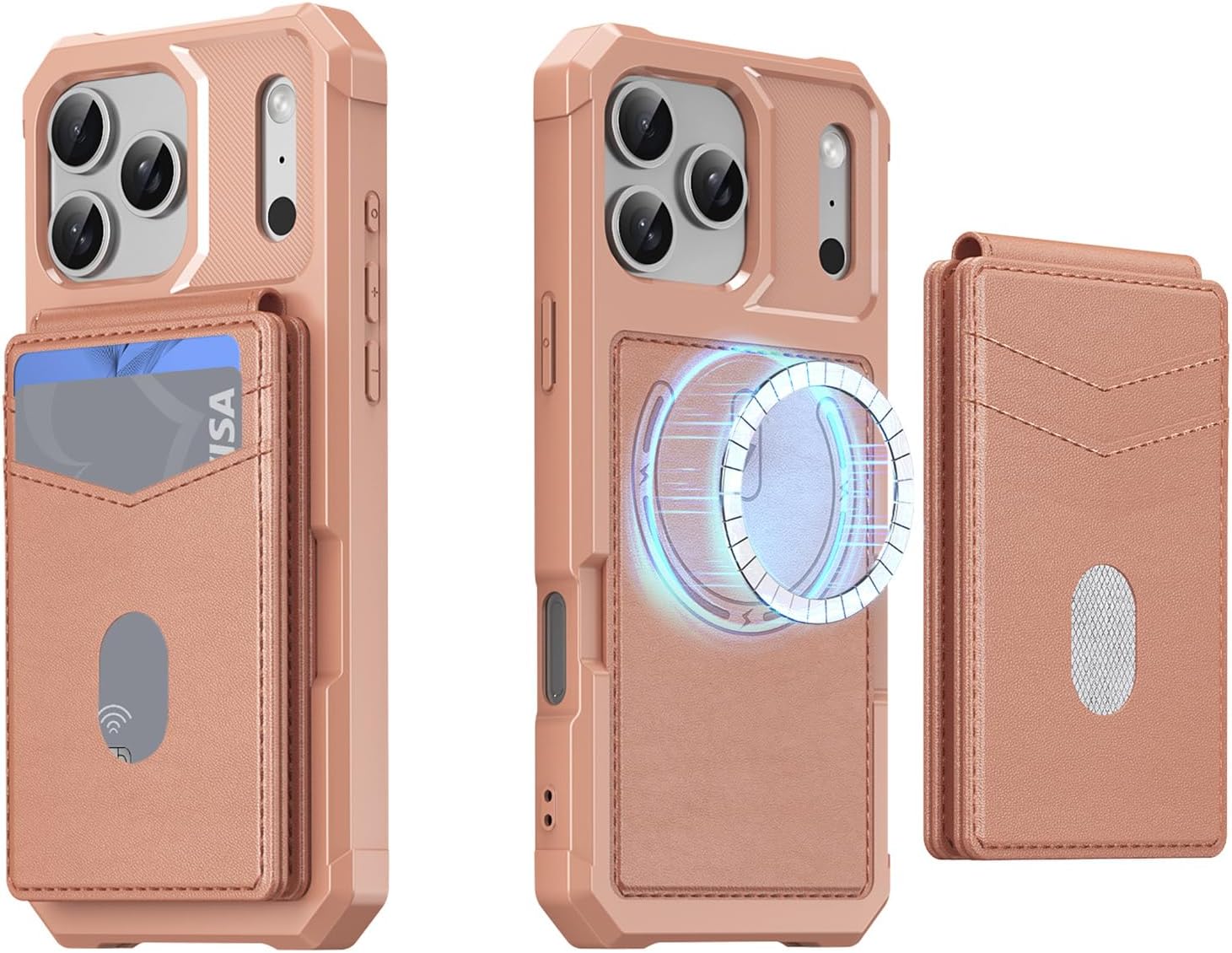 CCSmall for iPhone 17 Pro Max Case with Detachable Magnetic Wallet,[Compatible with MagSafe] RFID Blocking PU Leather Cover with 6 Card Holder Phone Case for Apple 17 Pro Max ZM21 Rose Gold