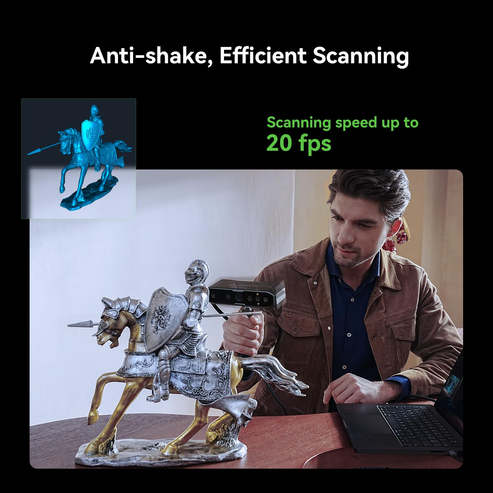 Creality CR-Scan Otter 3D-Scanner für 3D-Druck, Handheld-3D-Drucker-Scanner mit 4 Linsen, Stereo-Vision, 10–2000 mm Reichweite, Anti-Shake-Tracking, 24-Bit-Vollfarbe, für iOS, Mac, Windows, Android