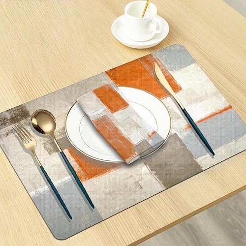 Miniatura 5 de Juego de 8 manteles individuales y servilletas de tela naranjas manteles individuales de arte moderno manteles individuales pintados de arte