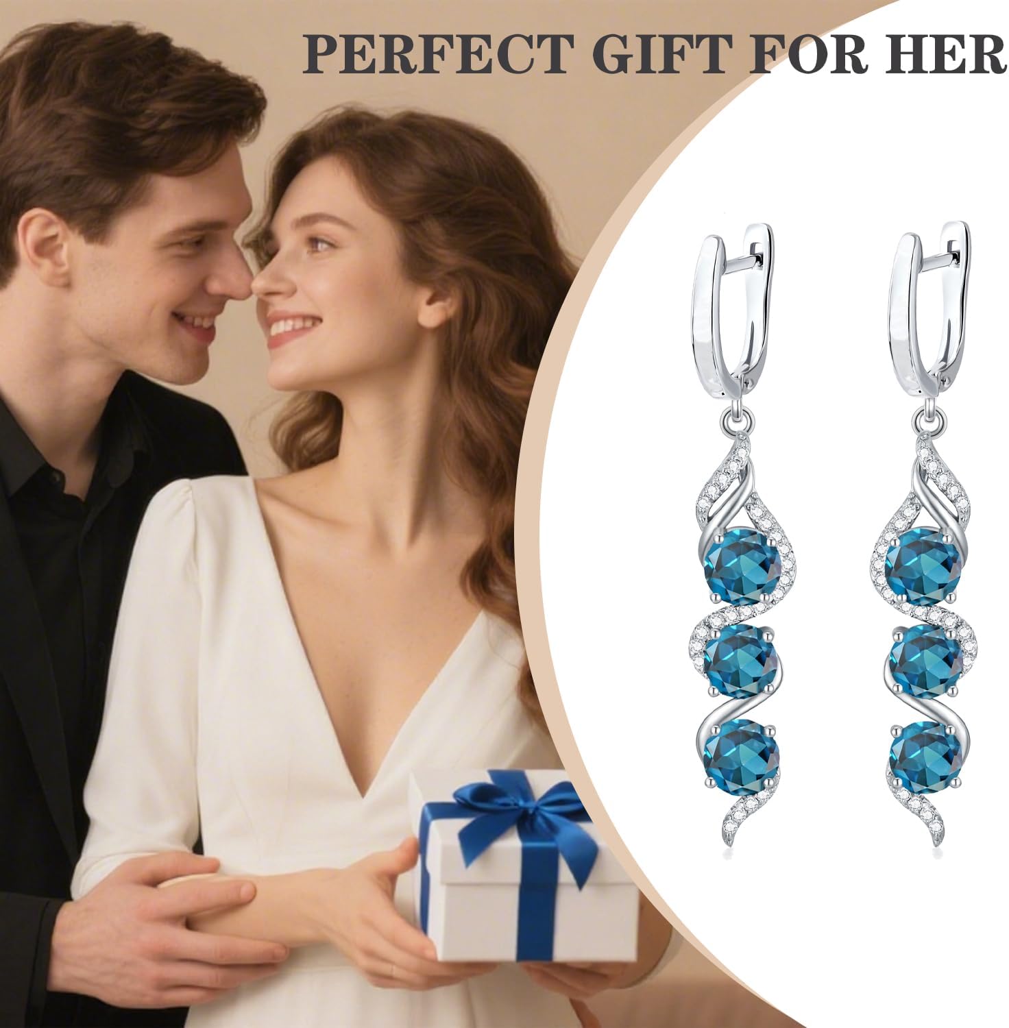 5mm Round Cut Gemstone Leverback Earrings 925 Sterling Silver 3 Birthstones Dangle Earrings Jewelry Gifts for Anniversary Women Gifts (Gift Box) - Image 5