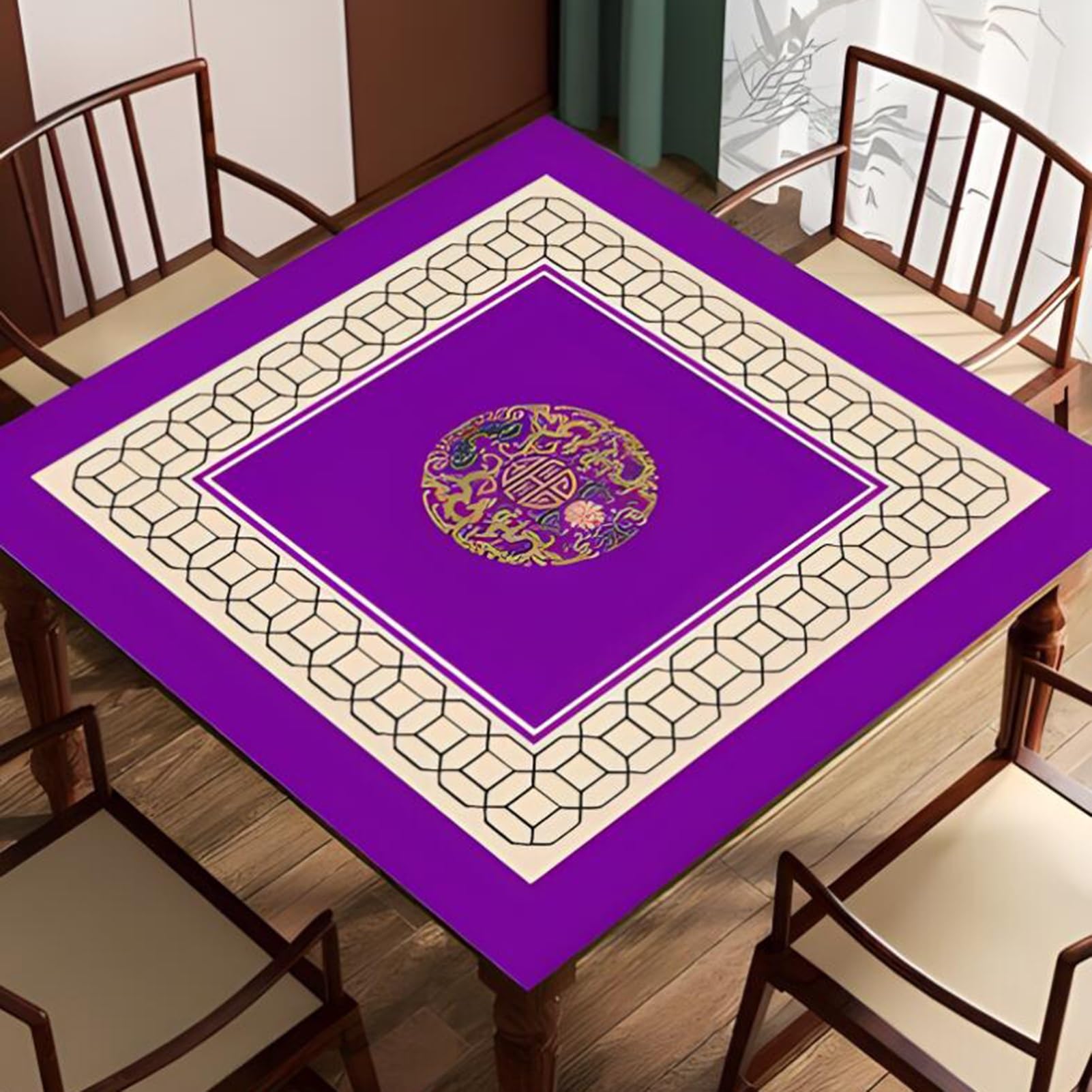 Maty do pokera, Mata stołowa Majiang, kwadratowa mata do gry w mahjonga z torbą przechowywania(Purple,60x60cm (23.62x23.62in))