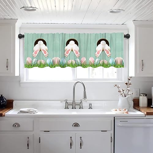 Miniatura 3 de Tomalillin Cortinas de trébol de gnomo trébol, cenefas de ventana del día de San Patricio, cortinas cortas con bolsillo para barra, paneles de