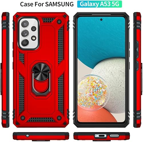 Miniatura 4 de Funda para Galaxy A53 5G, Samsung A53 5G con protector de pantalla HD, soporte de anillo de grado militar, soporte de automóvil de 15 pies, probada