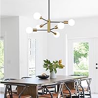 Vista 7 de Lámpara de araña de 30 pulgadas, lámpara de comedor de 6 luces, moderna Sputnik de color dorado cepillado y negro, lámpara de mediados de siglo