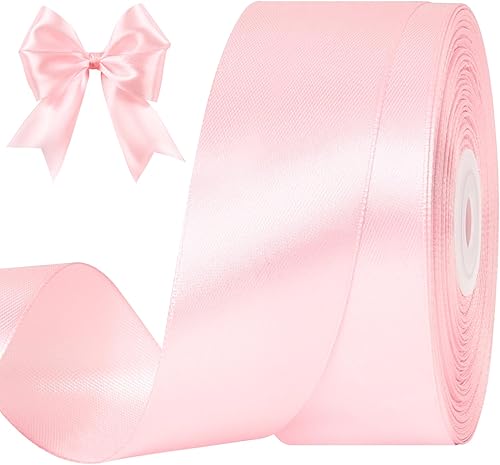 Cinta de satén rosa bebé de 1-1/2 pulgadas, 50 yardas, rollo de cinta de tela sólida para ramos de flores, envoltura de regalos, bodas, manualidades
