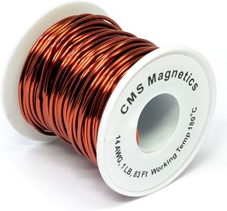 CMS MAGNETICS – 14 AWG,1-Pound Spool, 83 Feet Long Enameled Copper Magnet Wire for Science, Speaker Coil, Transformer, Inductor, DIY Project - 356°F Working Temp, 8.2A Rated Current