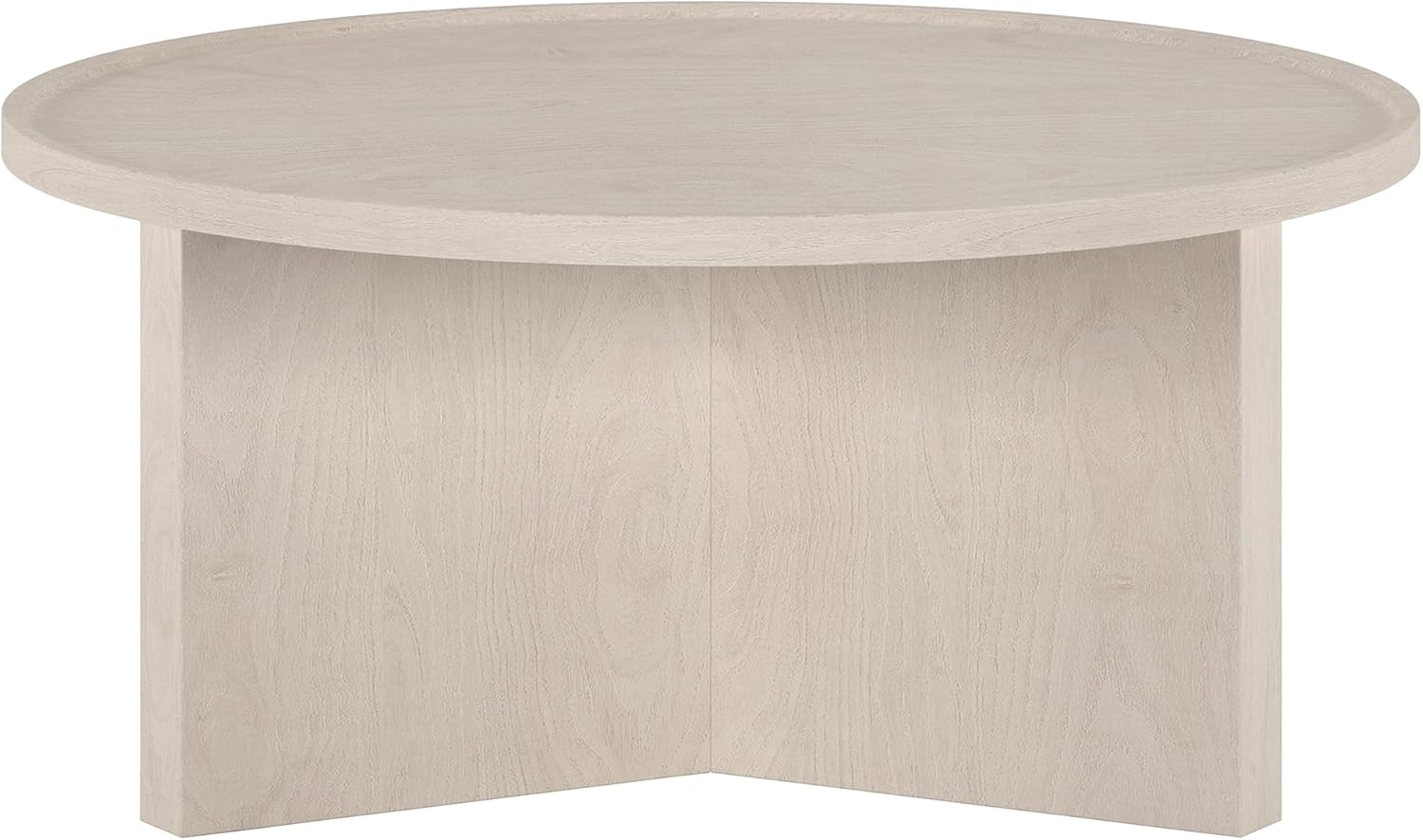 Henn&Hart 32" Round Wood Pedestal Low-Profile Coffee Table for Living Room, Family Room, Office or Apartment, Beech White