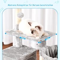 Hey-brother 108 cm macskakaparófa többszintű játékokkal, kosarral és függő játékokkal szürke 6