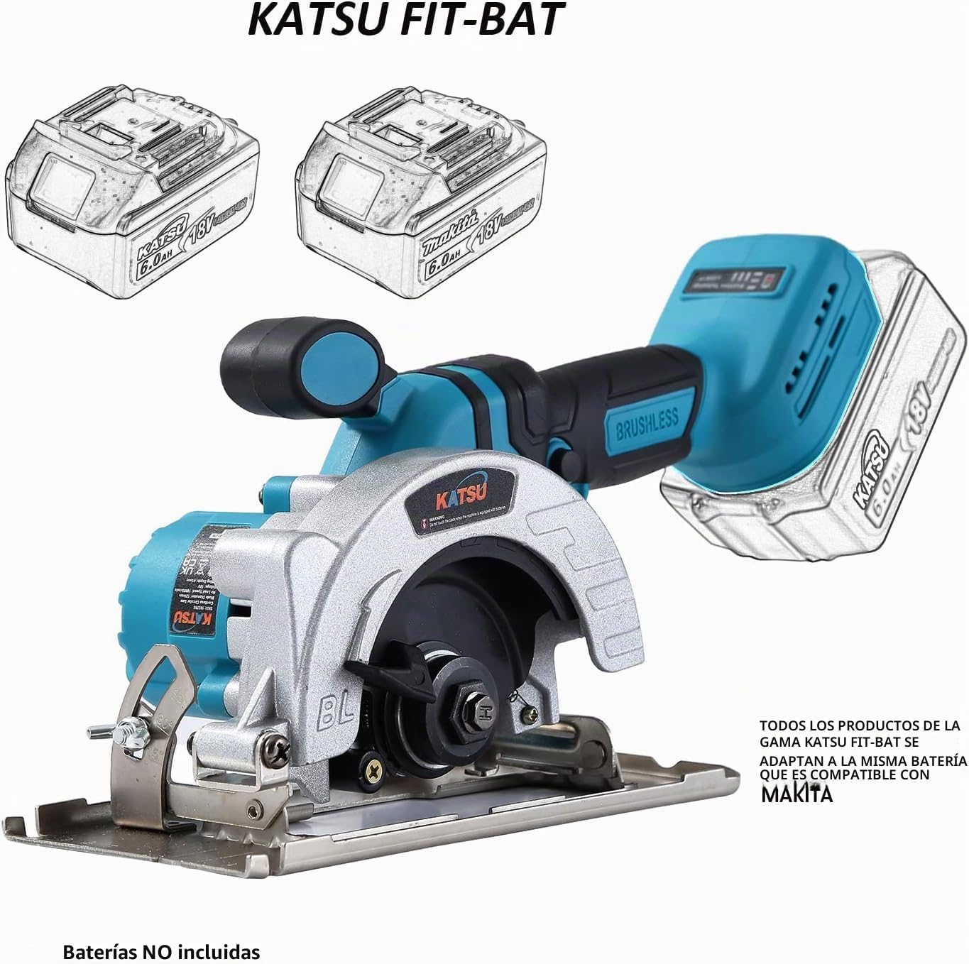 Sierra Circular Inalámbrica Brushless 21V KATSU FIT-BAT, 2000W 5" 125mm Sierra Circular Eléctrica Inalámbrica de Mango Largo, Motor sin Escobillas, sin Batería ni Cargador 102793