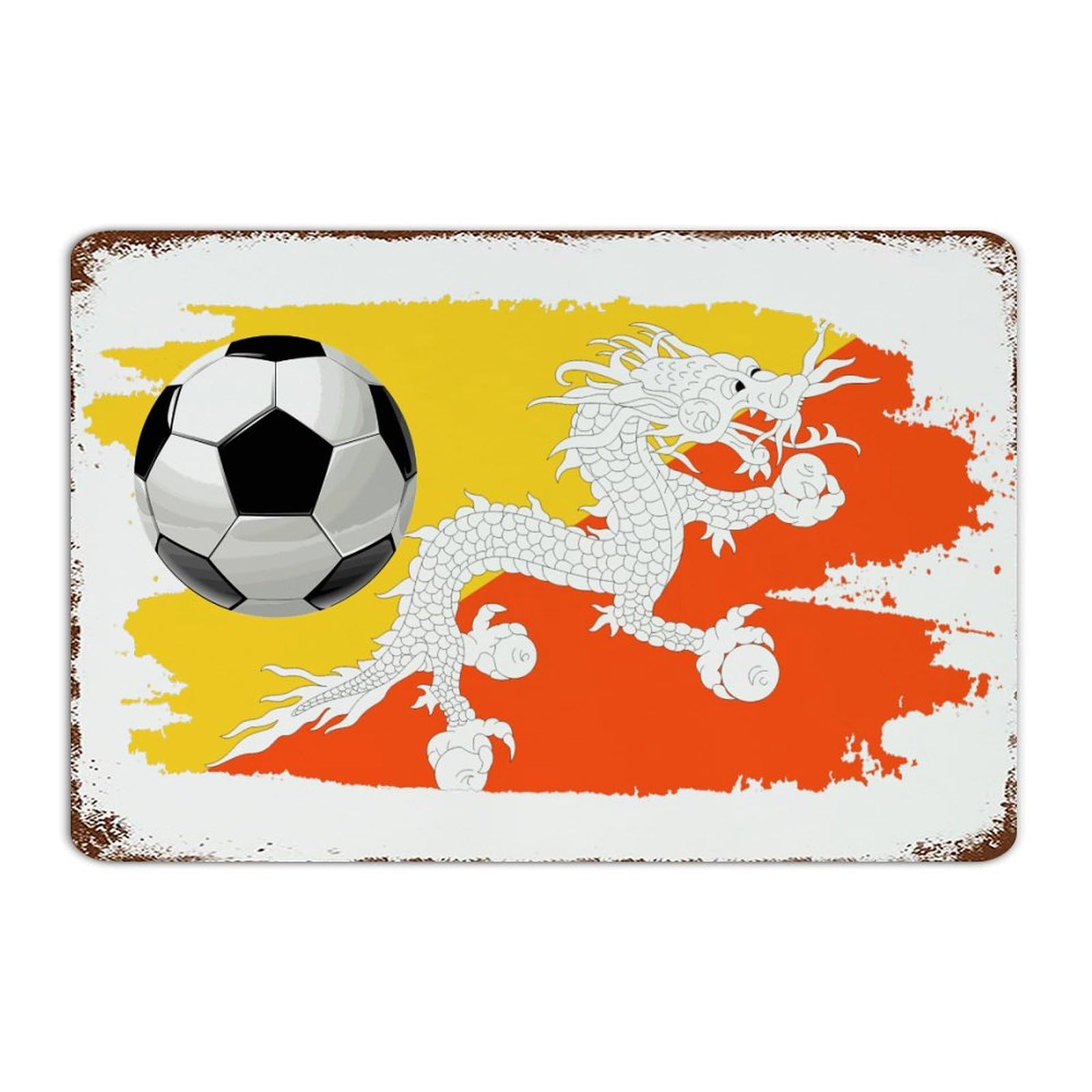 Plaque en métal rétro Bhoutan football de décoration murale 30x45 cm